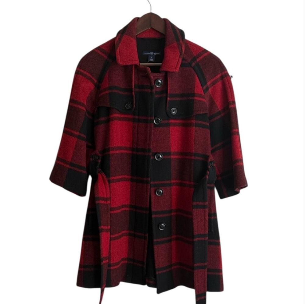 Gap Buffalo Plaid Checker Belted Wool Coat Sz S